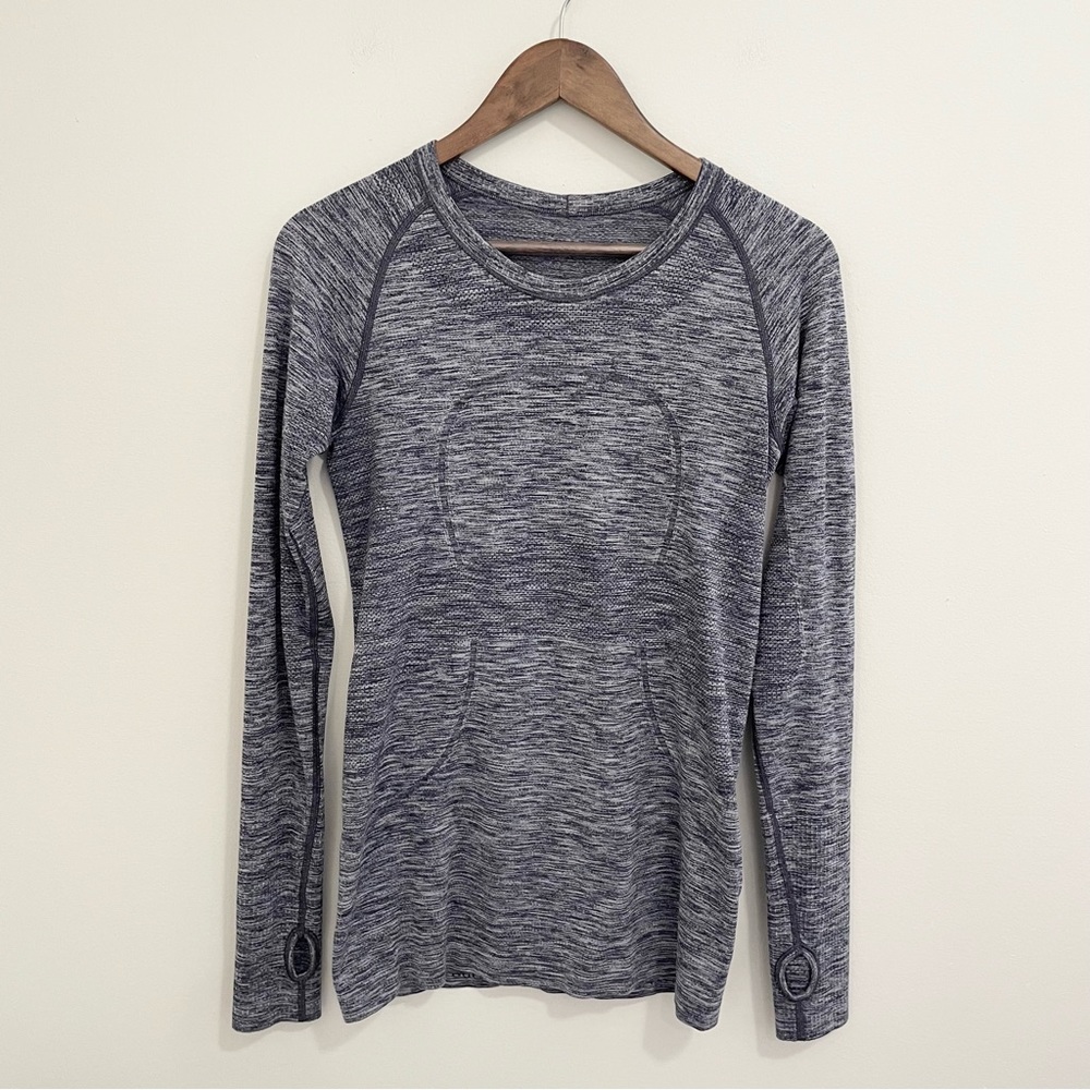 Lululemon Gray Black Heathered Swiftly Tech Long Sleeve Top